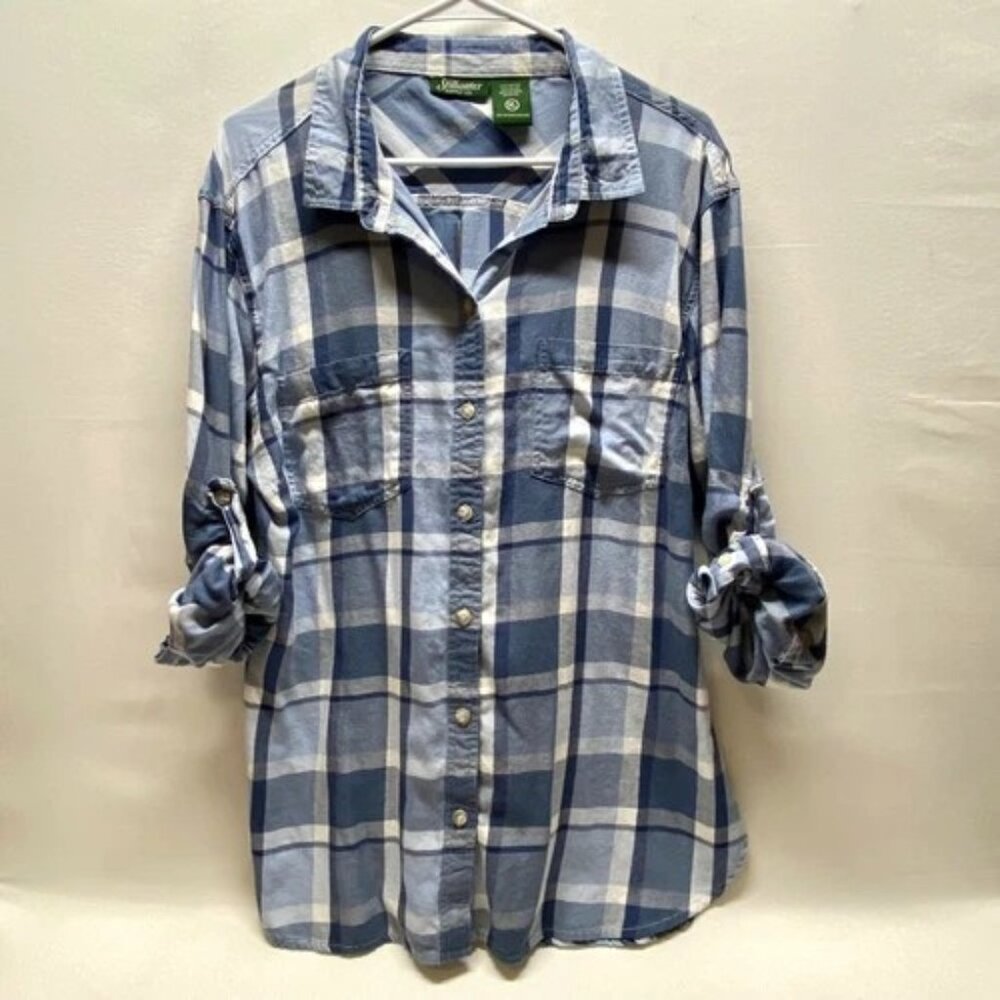 Stillwater Supply Co.‎ Button-Up Shirt Women's XL Blue Plaid Rayon Blend Top EUC